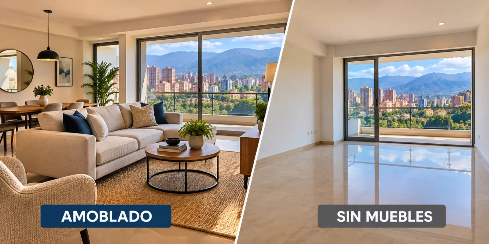 Comparación entre apartamento amoblado y sin muebles para alquilar en Caracas